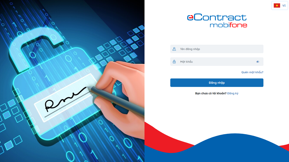 Giao diện đăng nhập phần mềm hợp đồng điện tử MobiFone eContract
