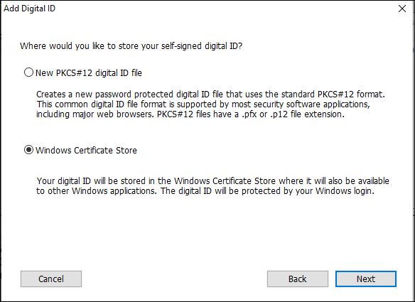 chữ ký số miễn phí add IDs - windows certificate store